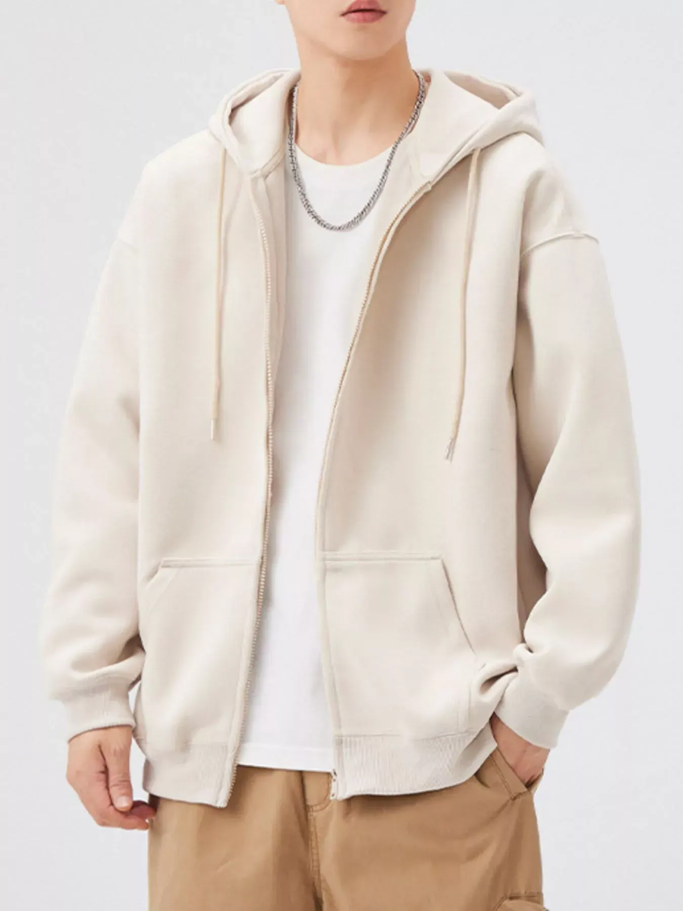 Men's Casual Loose Fit Zip-Up Hoodie